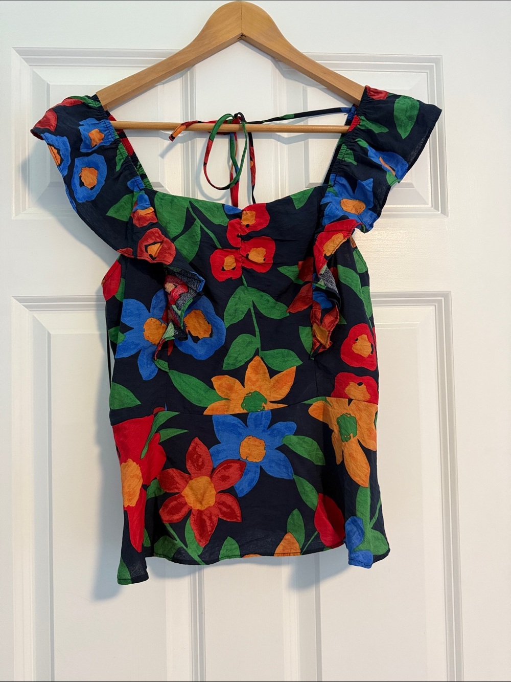 Tie-Back Floral Ruffle Camisole - Navy Multicolor